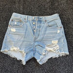 Levi's 501 Light Blue Ripped Jean Shorts